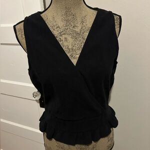 Vero Moda Black Scrunch Waist Cross Layered Ruffled Bottom Tank Top